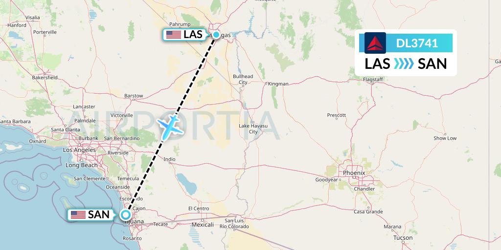DL3741 Delta Air Lines Flight Map: Las Vegas to San Diego