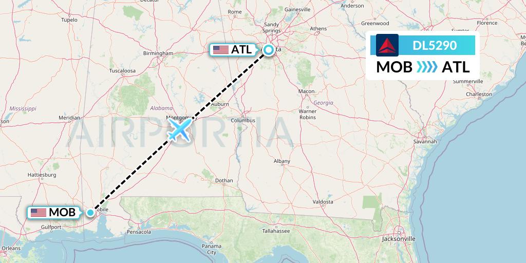 DL5290 Delta Air Lines Flight Map: Mobile to Atlanta