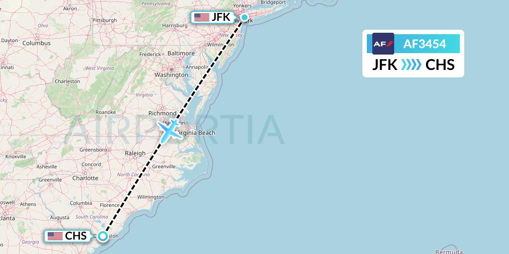 AF3454 Air France Flight Map: New York to Charleston