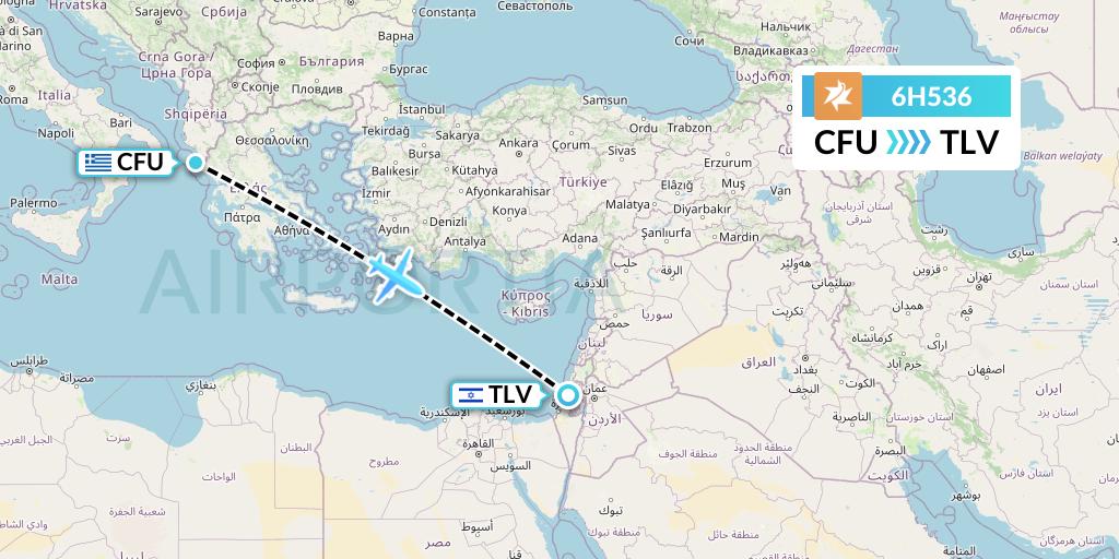 6H536 Israir Airlines Flight Map: Corfu to Tel Aviv