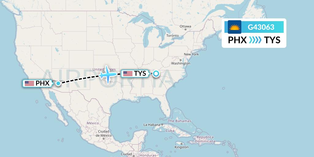 G43063 Allegiant Air Flight Map: Phoenix to Knoxville