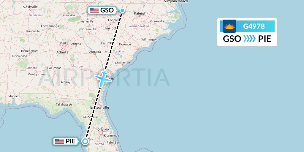 G4978 Allegiant Air Flight Map: Greensboro to St. Petersburg