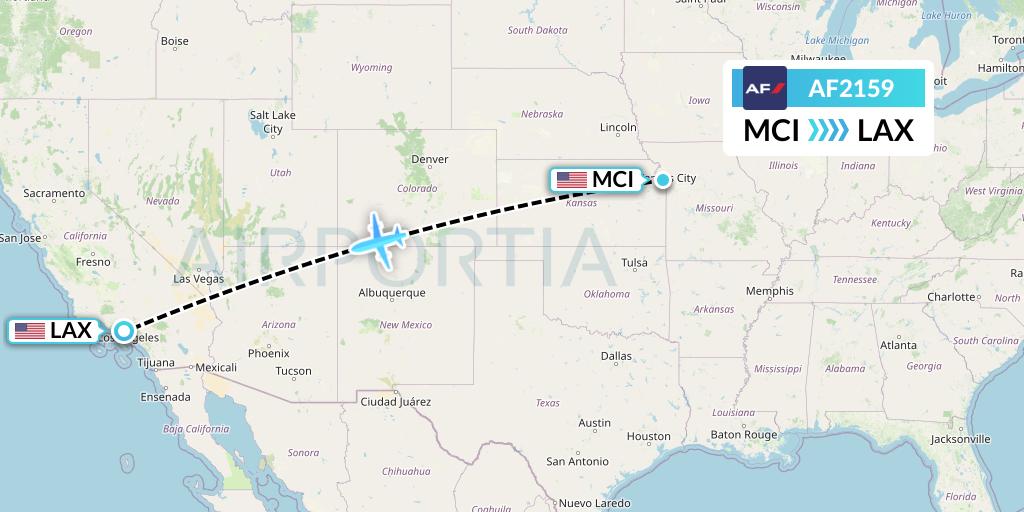AF2159 Air France Flight Map: Kansas City to Los Angeles