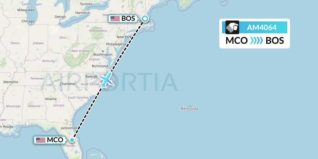 AM4064 Aeromexico Flight Map: Orlando to Boston