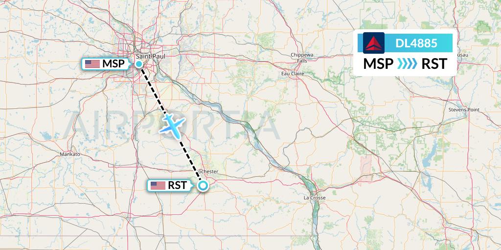DL4885 Delta Air Lines Flight Map: Minneapolis to Rochester