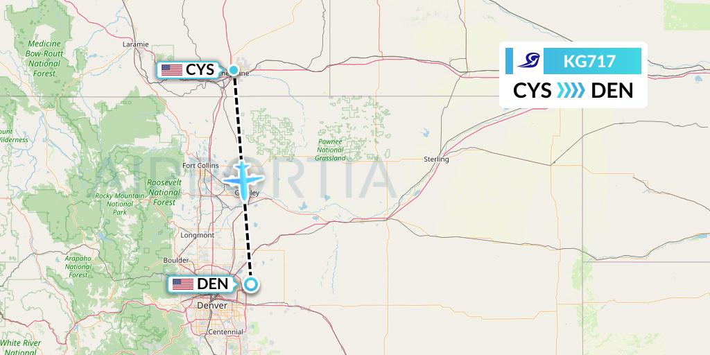 KG717 Key Lime Air Flight Map: Cheyenne to Denver