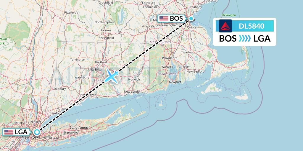 DL5840 Delta Air Lines Flight Map: Boston to New York