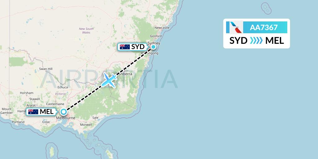 AA7367 American Airlines Flight Map: Sydney to Melbourne