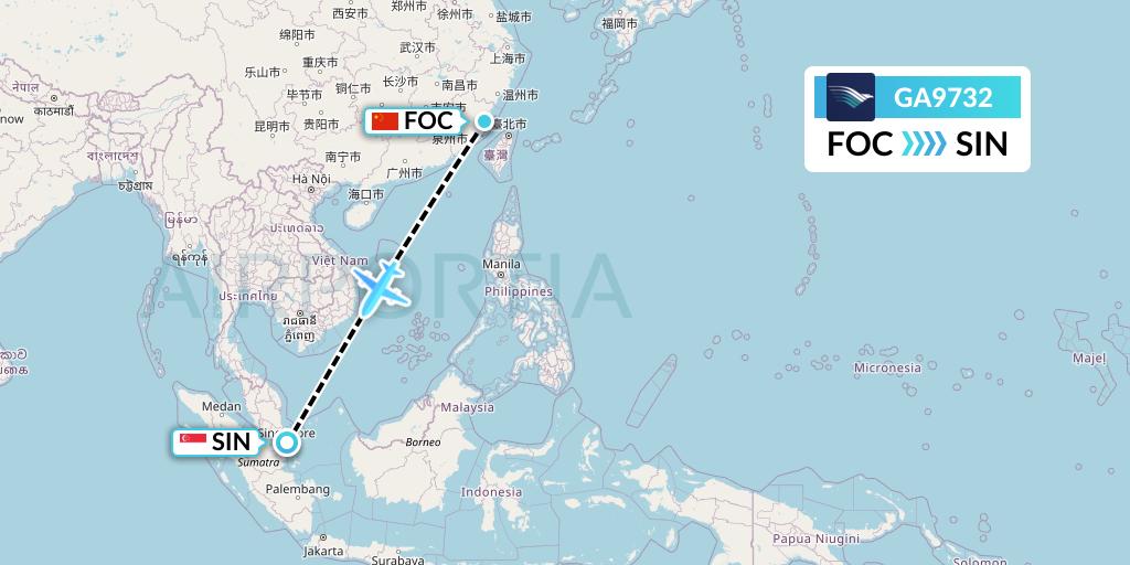 GA9732 Garuda Indonesia Flight Map: Fuzhou to Singapore