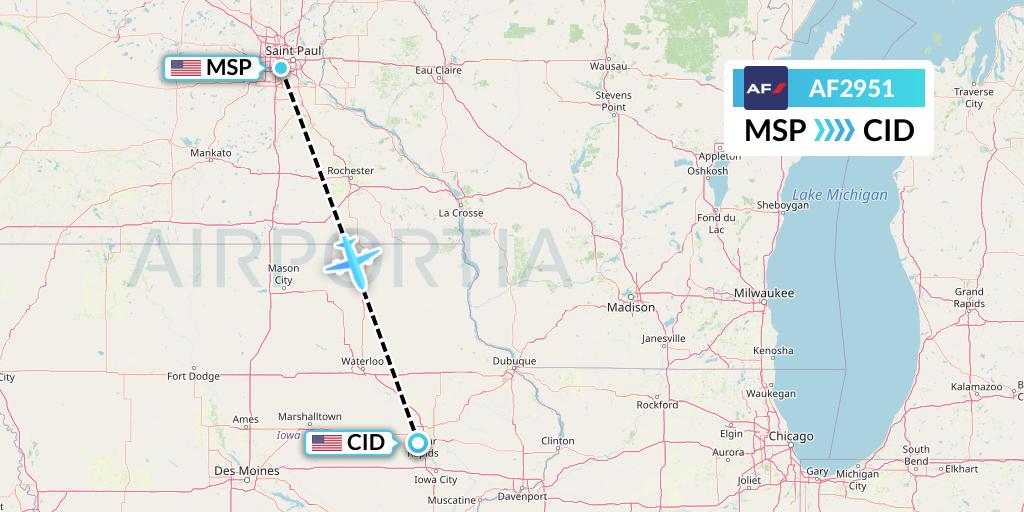 AF2951 Air France Flight Map: Minneapolis to Cedar Rapids