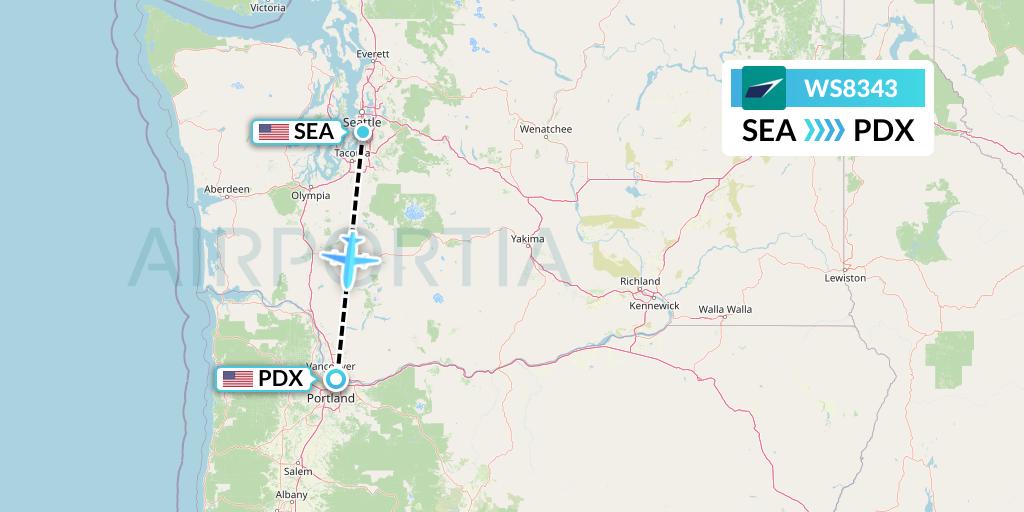 WS8343 WestJet Flight Map: Seattle to Portland