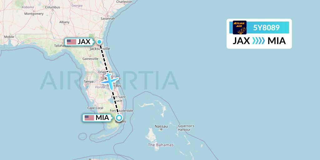 5Y8089 Atlas Air Flight Map: Jacksonville to Miami