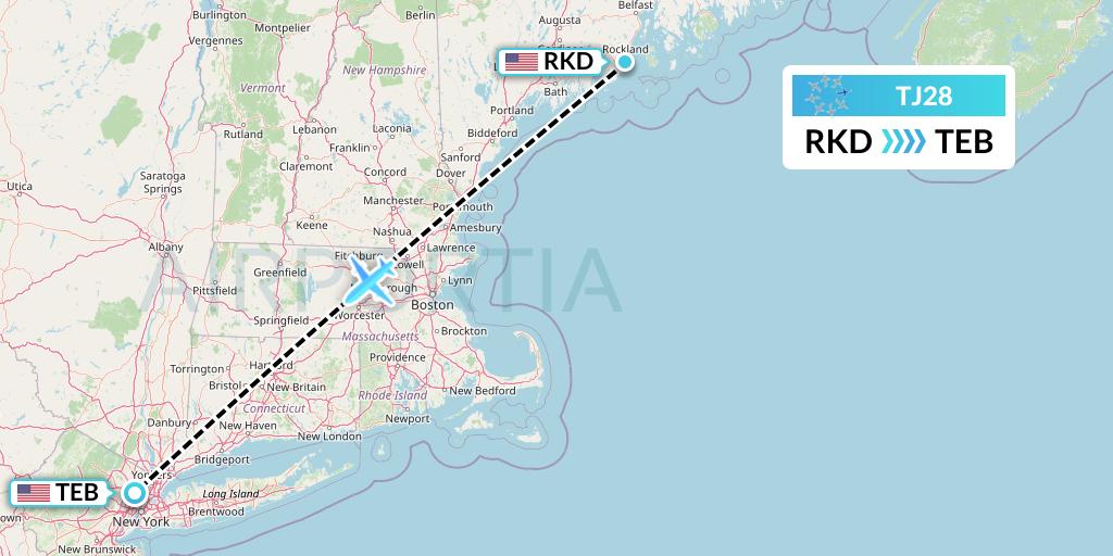 TJ28 Tradewind Aviation Flight Map: Rockland to Teterboro
