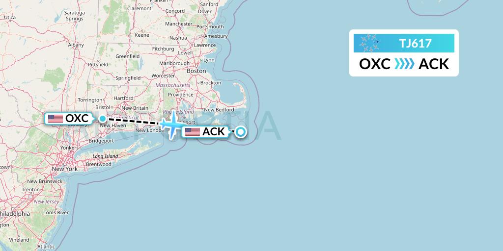 TJ617 Tradewind Aviation Flight Map: Oxford to Nantucket