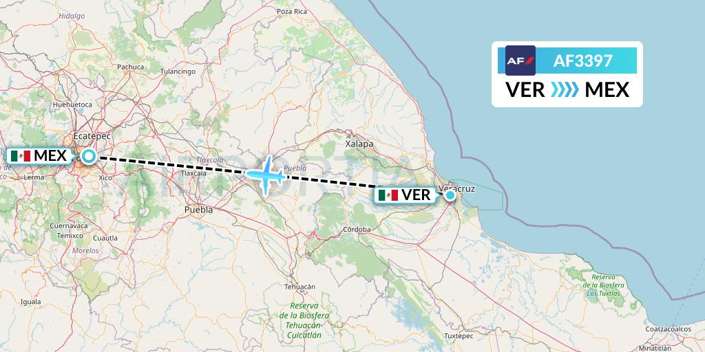 AF3397 Air France Flight Map: Veracruz to Mexico City