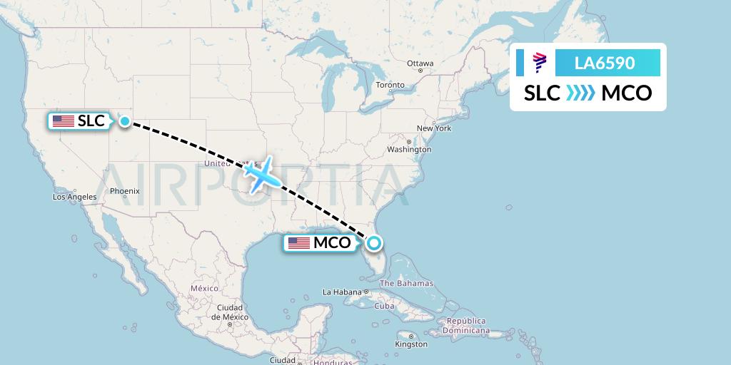 LA6590 LAN Airlines Flight Map: Salt Lake City to Orlando