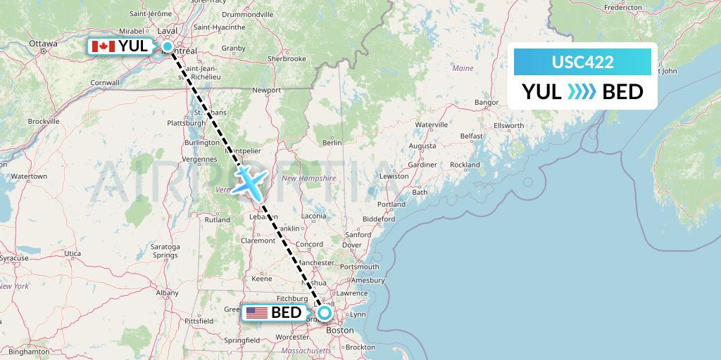 USC422 Airnet Express Flight Map: Montreal to Bedford