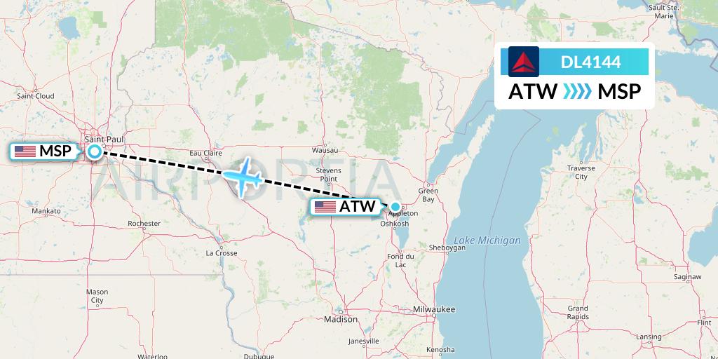 DL4144 Delta Air Lines Flight Map: Appleton to Minneapolis