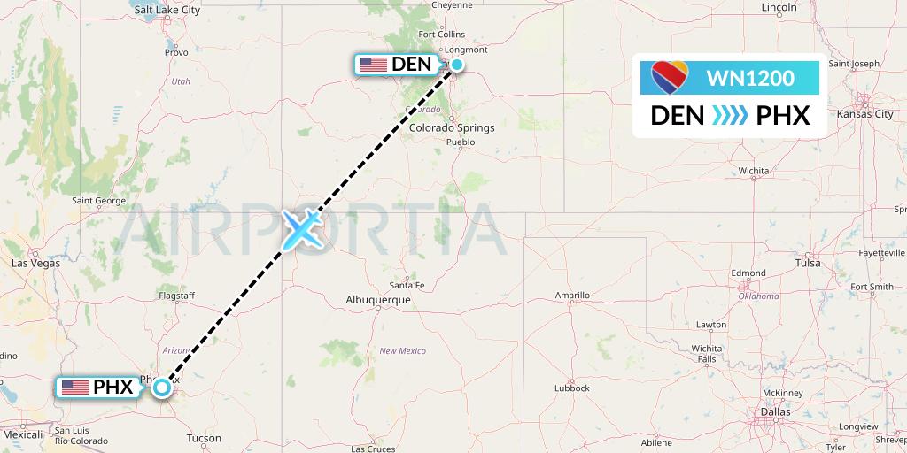 WN1200 Southwest Airlines Flight Map: Denver to Phoenix
