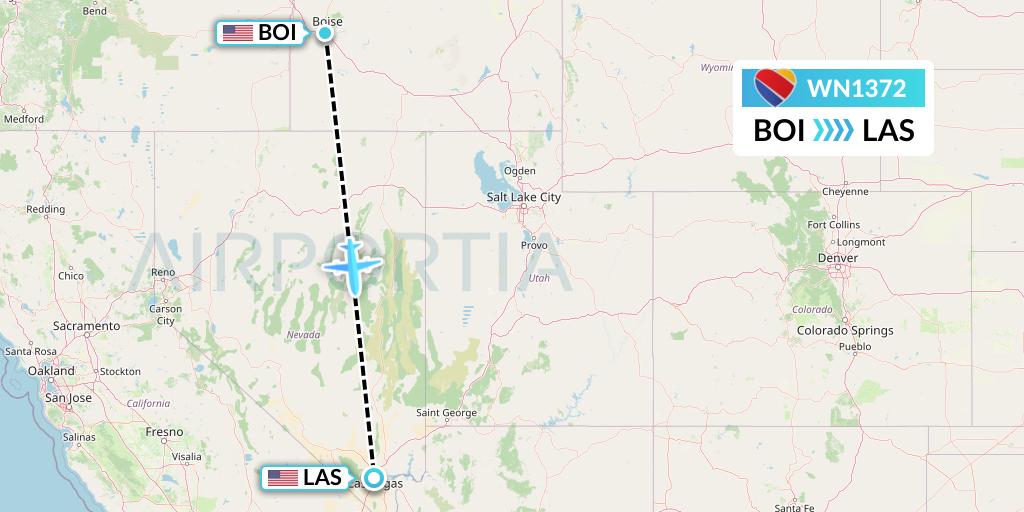WN1372 Southwest Airlines Flight Map: Boise to Las Vegas