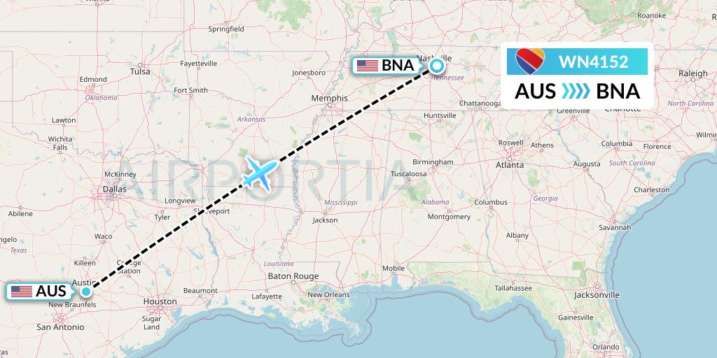 WN4152 Southwest Airlines Flight Map: Austin to Nashville