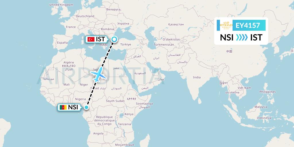 EY4157 Etihad Airways Flight Map: Yaounde to Istanbul