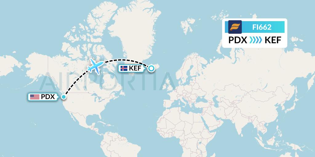 FI662 Icelandair Flight Map: Portland to Reykjavik