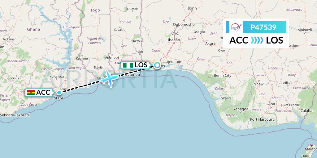 P47539 Air Peace Flight Map: Accra to Lagos