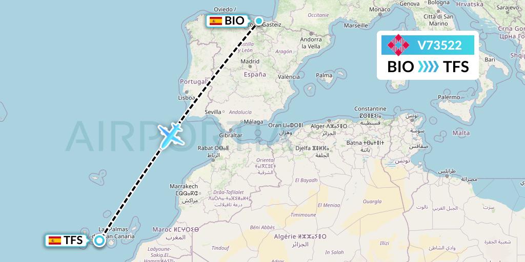 V73522 Volotea Flight Map: Bilbao to Tenerife