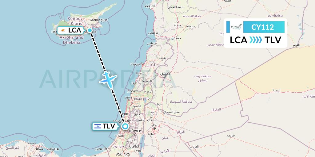 CY112 Cyprus Airways Flight Map: Larnaca to Tel Aviv