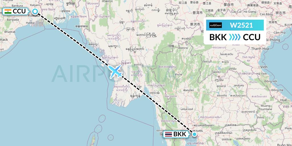 W2521 Flex Flight Flight Map: Bangkok to Kolkata
