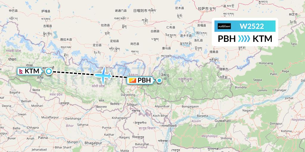 W2522 Flex Flight Flight Map: Paro to Kathmandu