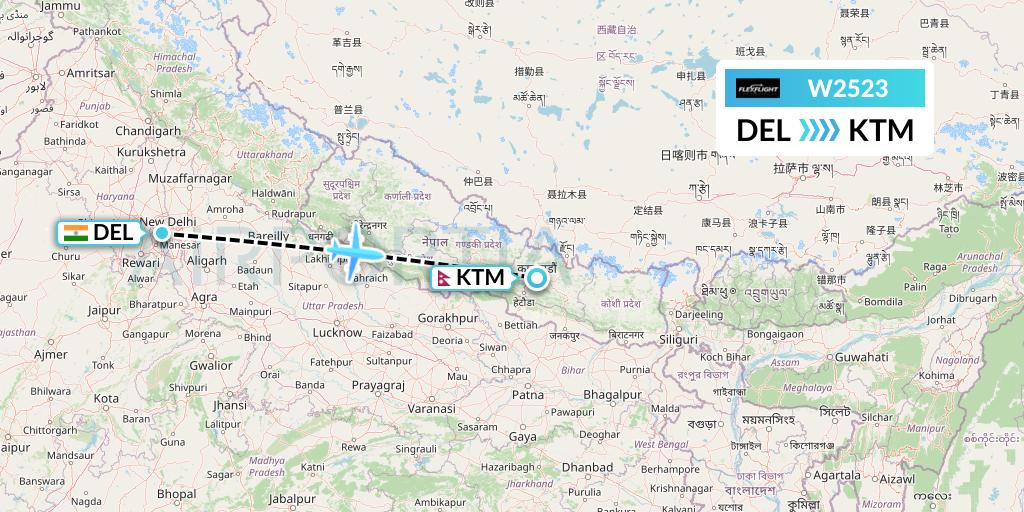 W2523 Flex Flight Flight Map: Delhi to Kathmandu