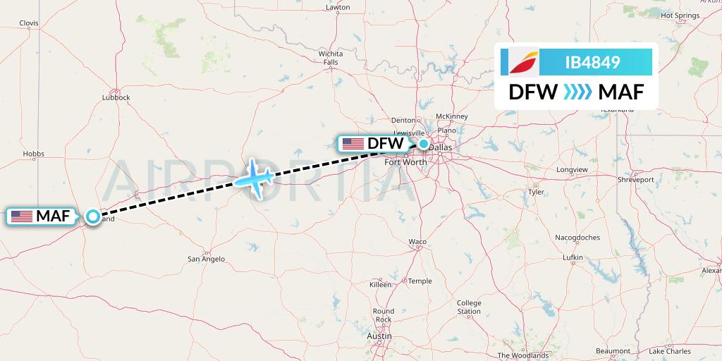 IB4849 Iberia Flight Map: Dallas to Midland
