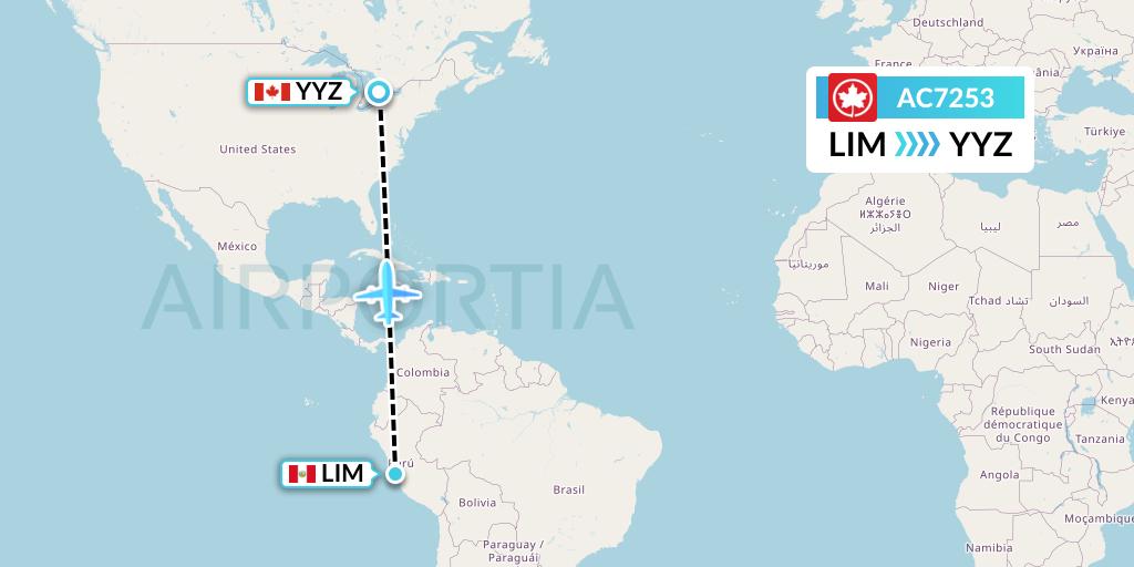 AC7253 Air Canada Flight Map: Lima to Toronto