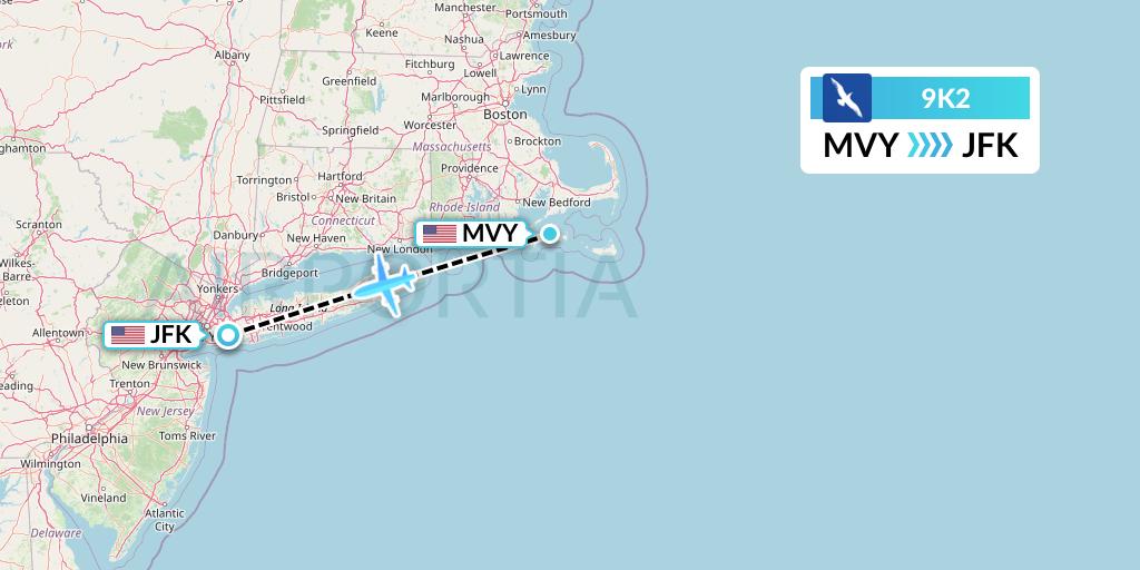 9K2 Cape Air Flight Map: Martha's Vineyard to New York