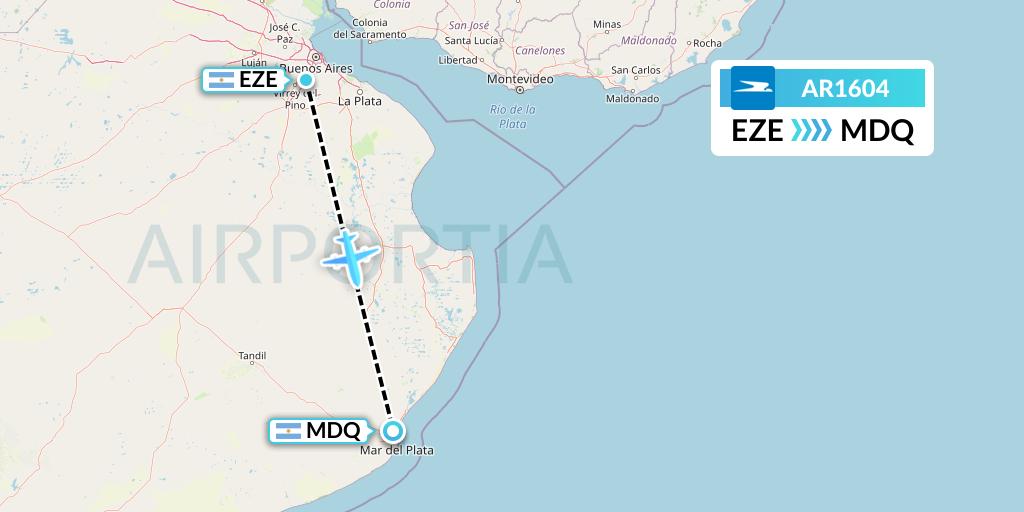 AR1604 Aerolineas Argentinas Flight Map: Buenos Aires to Mar del Plata