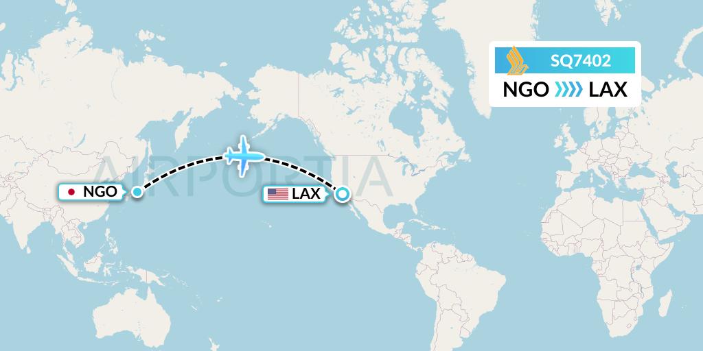 SQ7402 Singapore Airlines Flight Map: Nagoya to Los Angeles