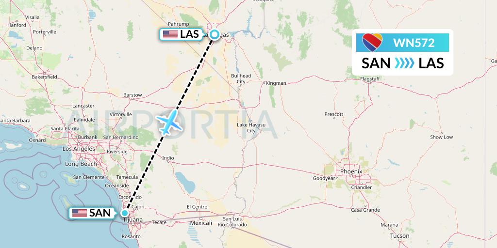 WN572 Southwest Airlines Flight Map: San Diego to Las Vegas