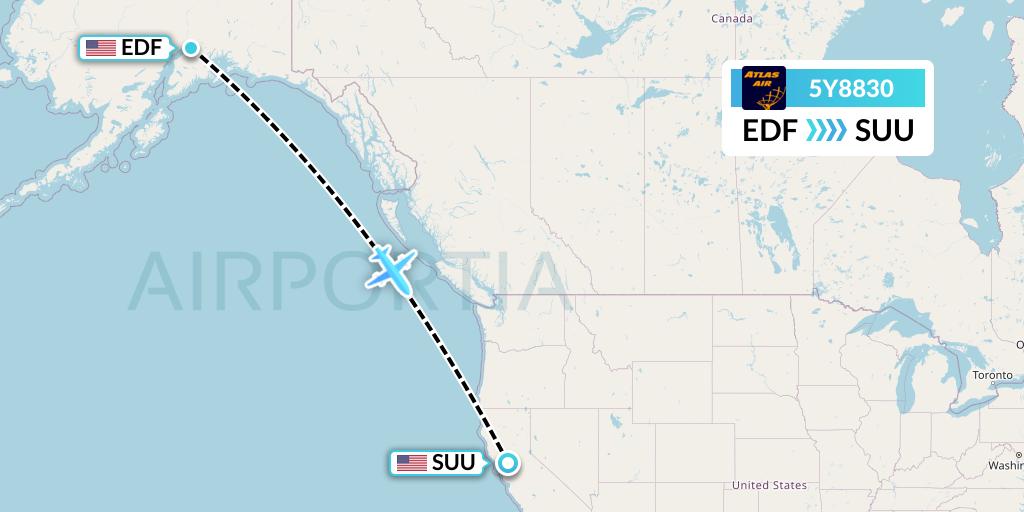5Y8830 Atlas Air Flight Map: Anchorage to Fairfield