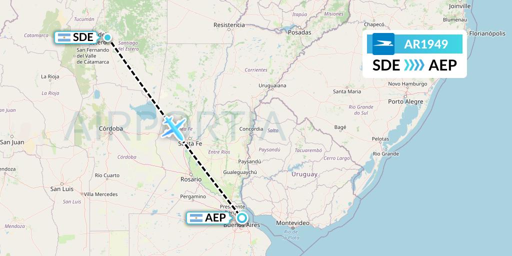 AR1949 Aerolineas Argentinas Flight Map: Santiago del Estero to Buenos Aires