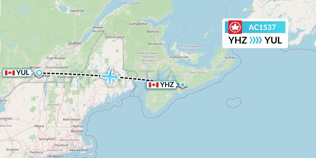 AC1537 Air Canada Flight Map: Halifax to Montreal
