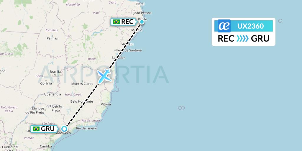 UX2360 Air Europa Flight Map: Recife to Sao Paulo