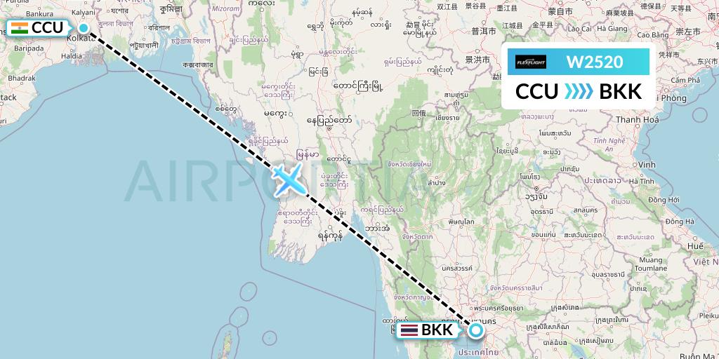W2520 Flex Flight Flight Map: Kolkata to Bangkok