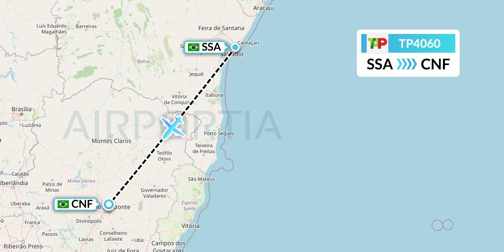 TP4060 TAP Portugal Flight Map: Salvador to Belo Horizonte