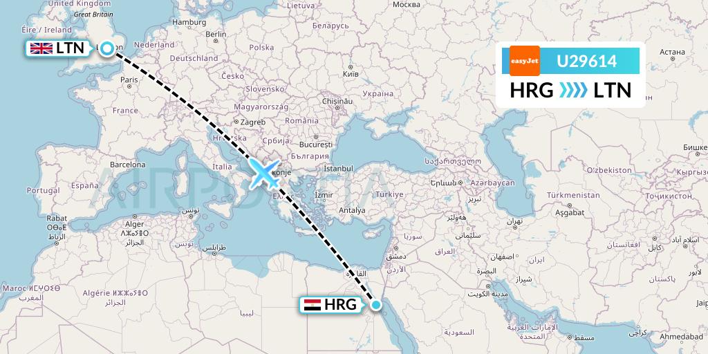U29614 EasyJet Flight Map: Hurghada to London