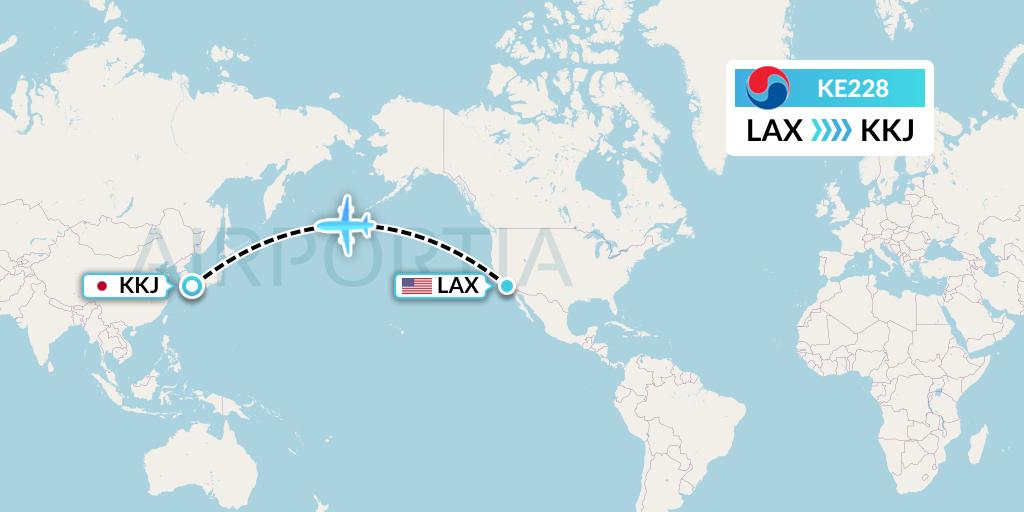 KE228 Korean Air Flight Map: Los Angeles to Kitakyushu