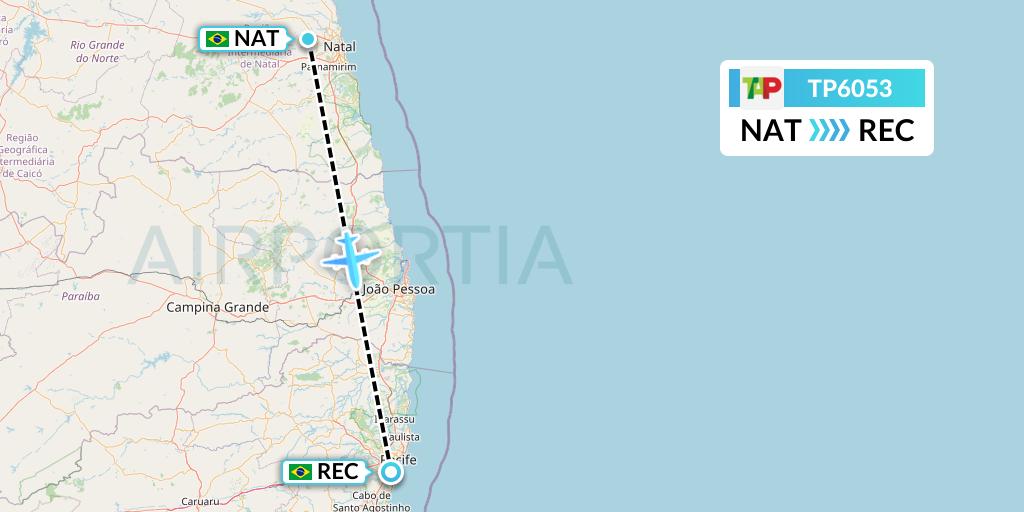 TP6053 TAP Portugal Flight Map: Natal to Recife