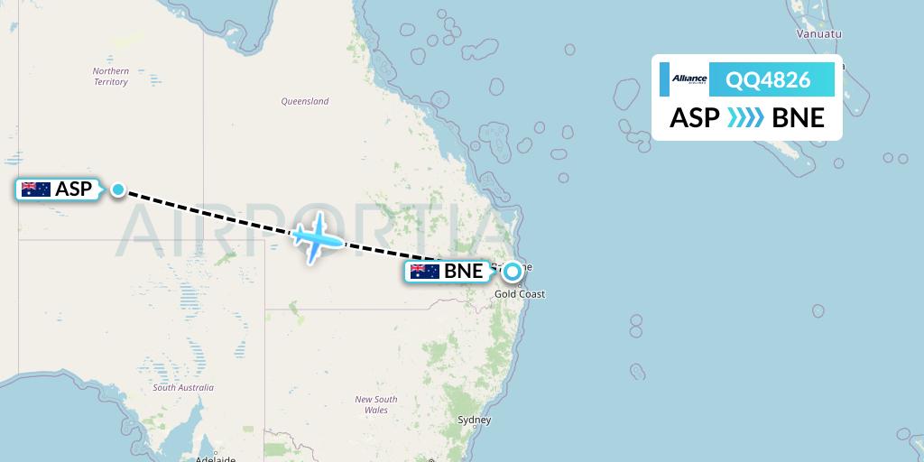 QQ4826 Alliance Airlines Flight Map: Alice Springs to Brisbane
