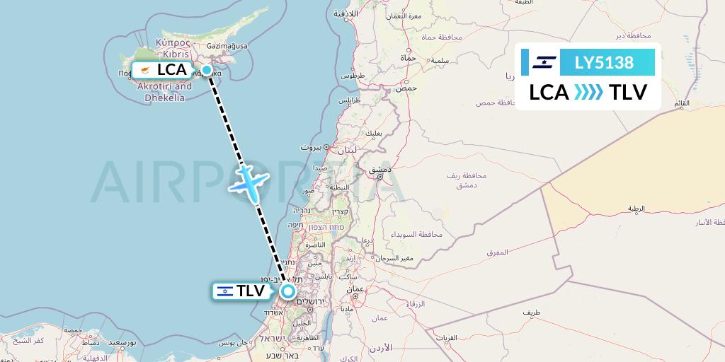 LY5138 El Al Flight Map: Larnaca to Tel Aviv